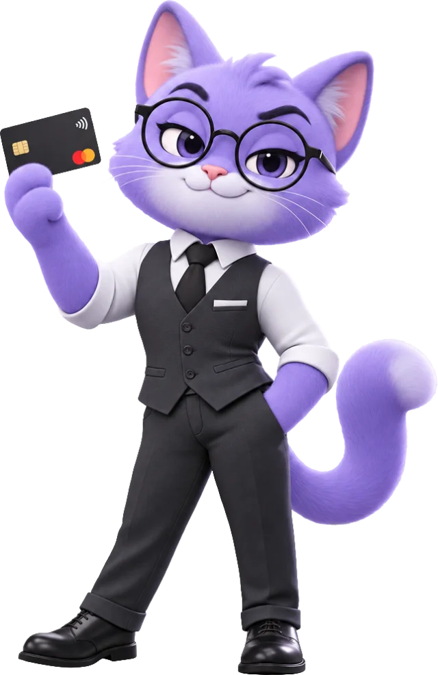 La mascotte media buyer con una carta di pagamento